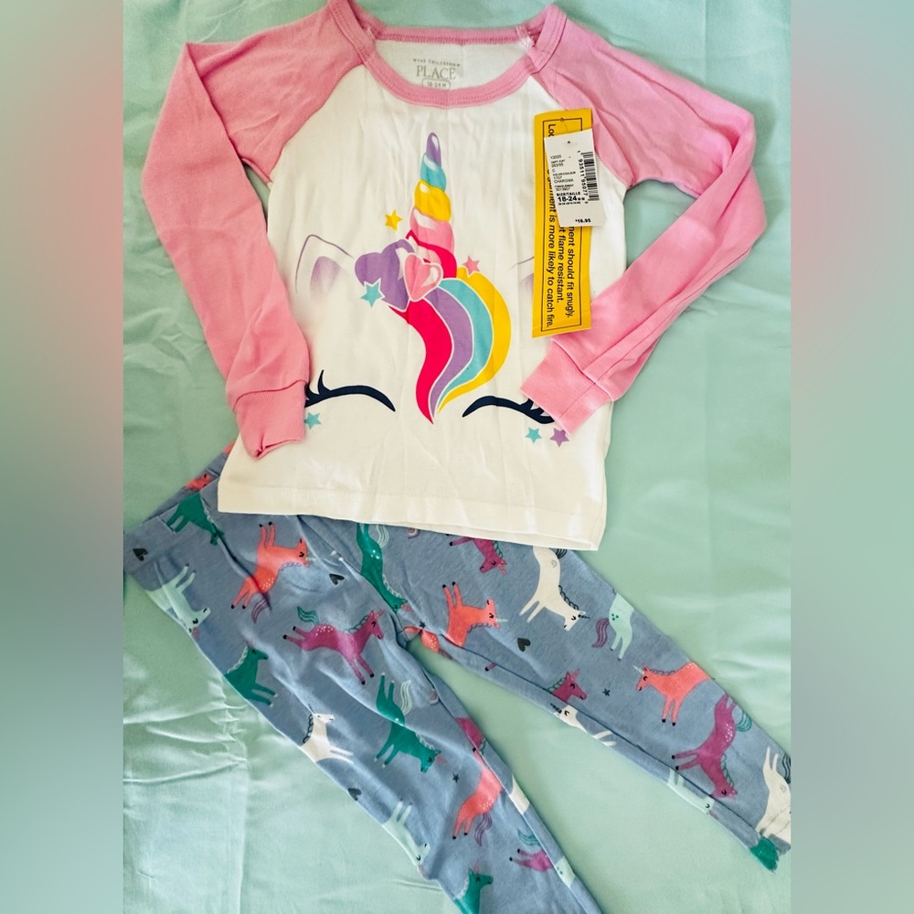 The Children's Place Unicorn Pajama Set - Pink, White & Blue Pants